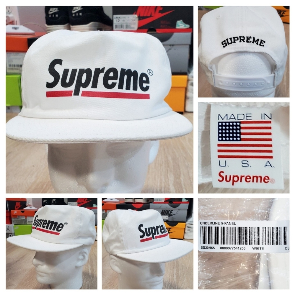 Supreme Underline 5-Panel Cap White SS20 Worn Once Or Twice VNDS EUC Snapback